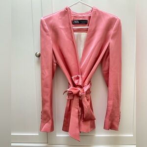Zara Pink Satin Blazer With Belt Jacket Size XS